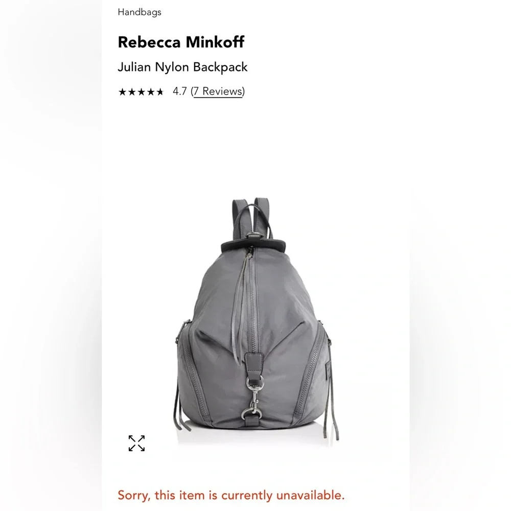 Rebecca Minkoff Julian Nylon Backpack Purse Handbag Gray Travel